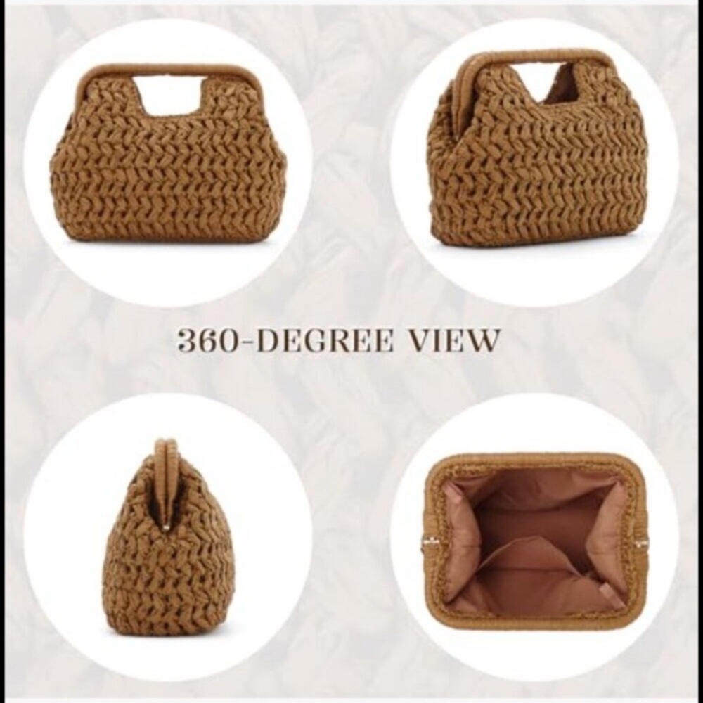 Straw Clutch Purse Summer Beach Woven Bags Top Handle Crossbody Woven Shoulder - Picture 5 of 8